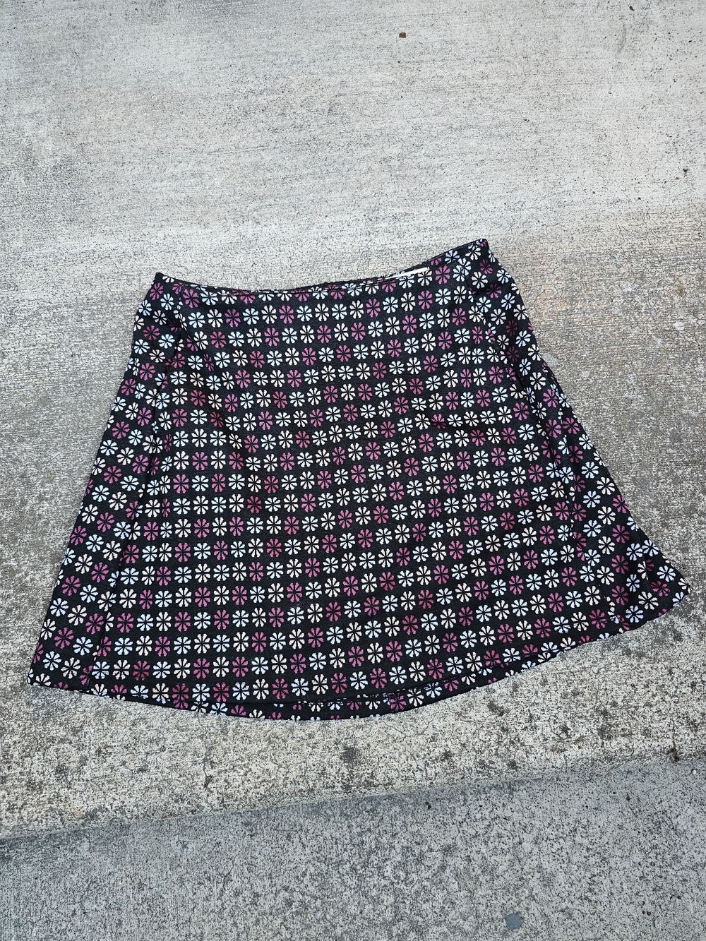 Altar'd State Black Circle Skirt with Pink & White Floral Grid